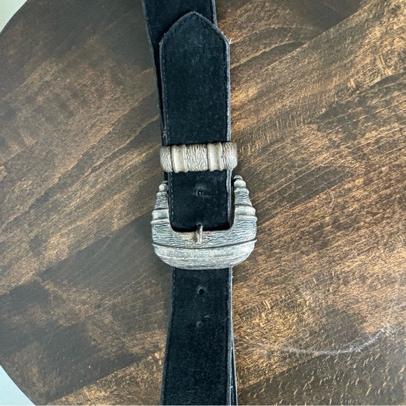Black 100% Suede Cowboy Belt with Silver Buckle - Picture 3 of 4